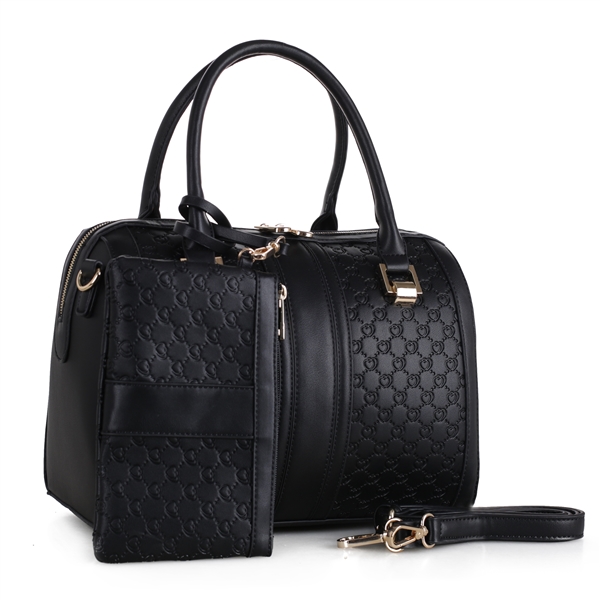 Women's Black & Gold Debossing Design Carry-on Shoulder Tote Handbag