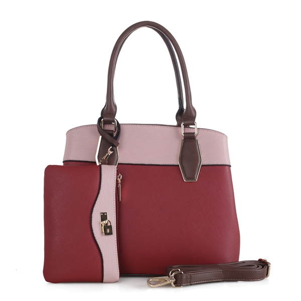 Women's Tri-Colored Burgundy, Pink & Brown Dynamic Handbag Set