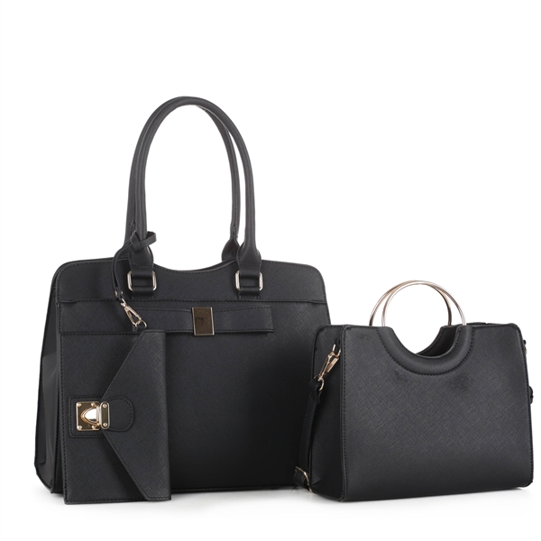 Women's Chic & Stylish Faux Leather Black Wholesale Handbag Set