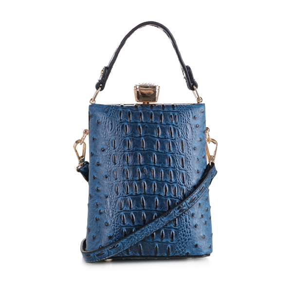 Women's Blue Faux Alligator Skin Capsule Crossbody Handbag